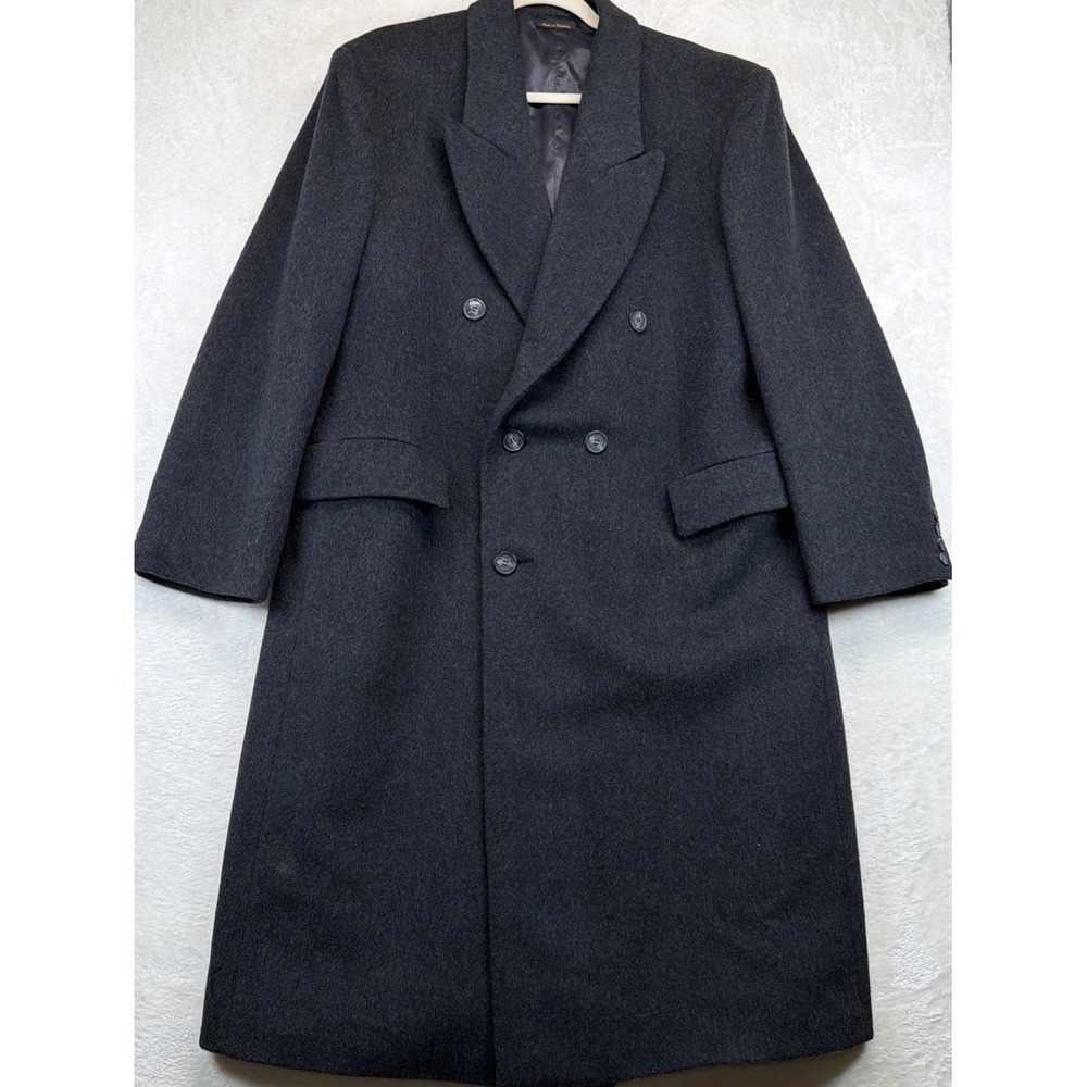 Virany Mens 42S 100% Wool Double Breasted Overcoat Gray Vintage Long Winter Coat
